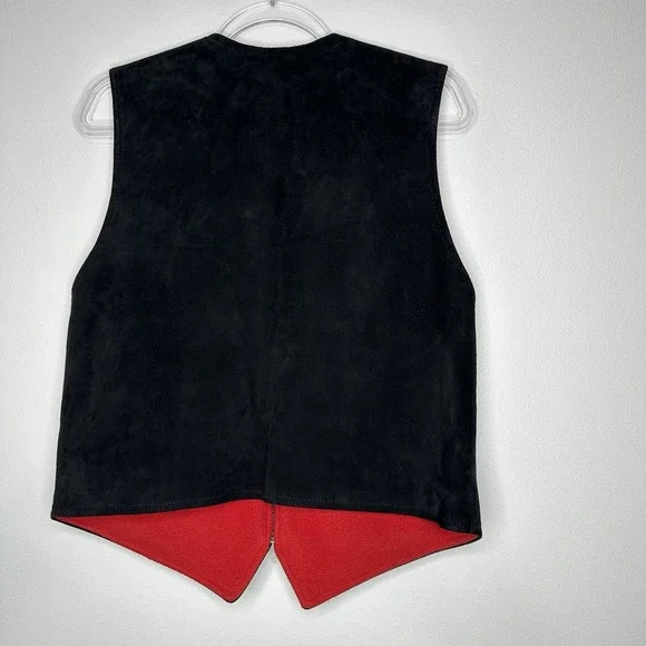 Vtg Ann Taylor Vest Full Zip Leather Size M Black Suede Fleece Lined - Picture 3 of 11
